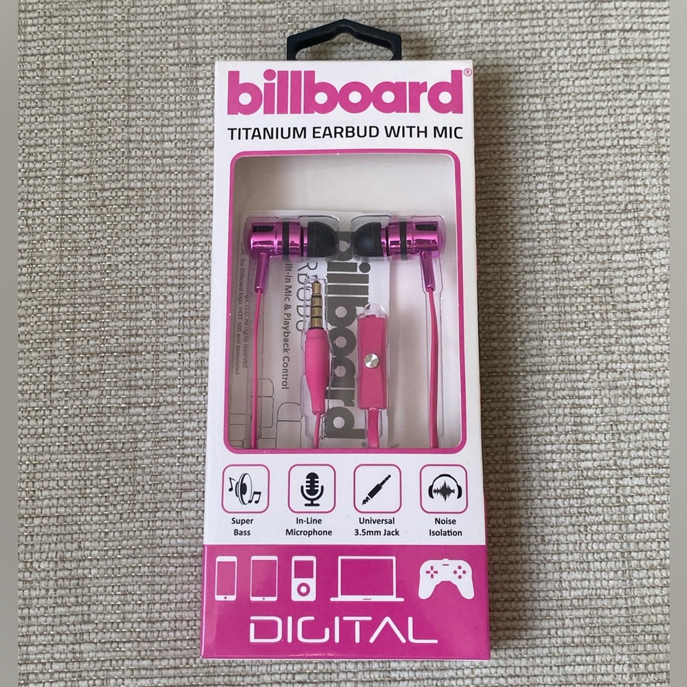 billboard Pink Titanium Earbuds with Mic